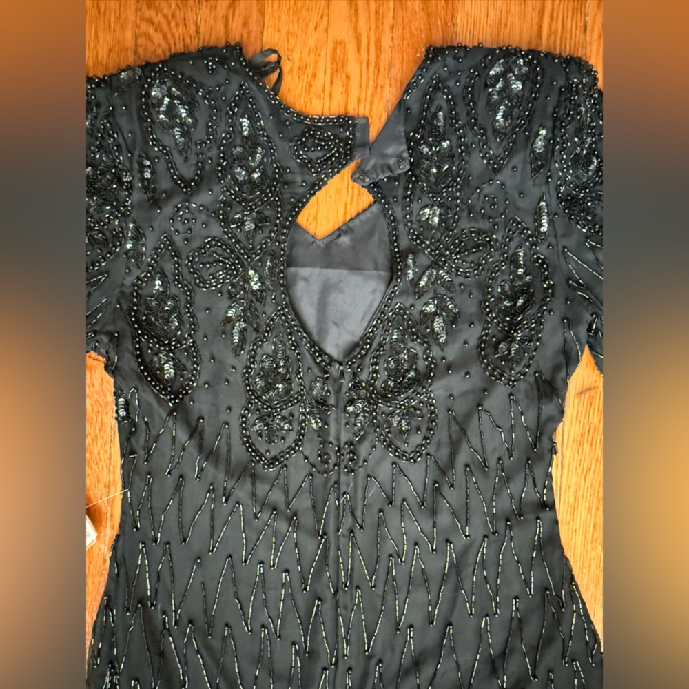 Vintage Mark & John 100% silk beaded black cocktail dress M - Picture 5 of 9